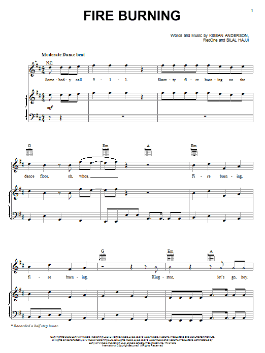 Learn to play Sean Kingston Fire Burning sheet music for Piano, Vocal & Guitar Chords (Right-Hand Melody) in minutes. Price: 7.8900$ Sean Kingston Fire Burning sheet music notes and chords arranged for Piano, Vocal & Guitar Chords (Right-Hand Melody)