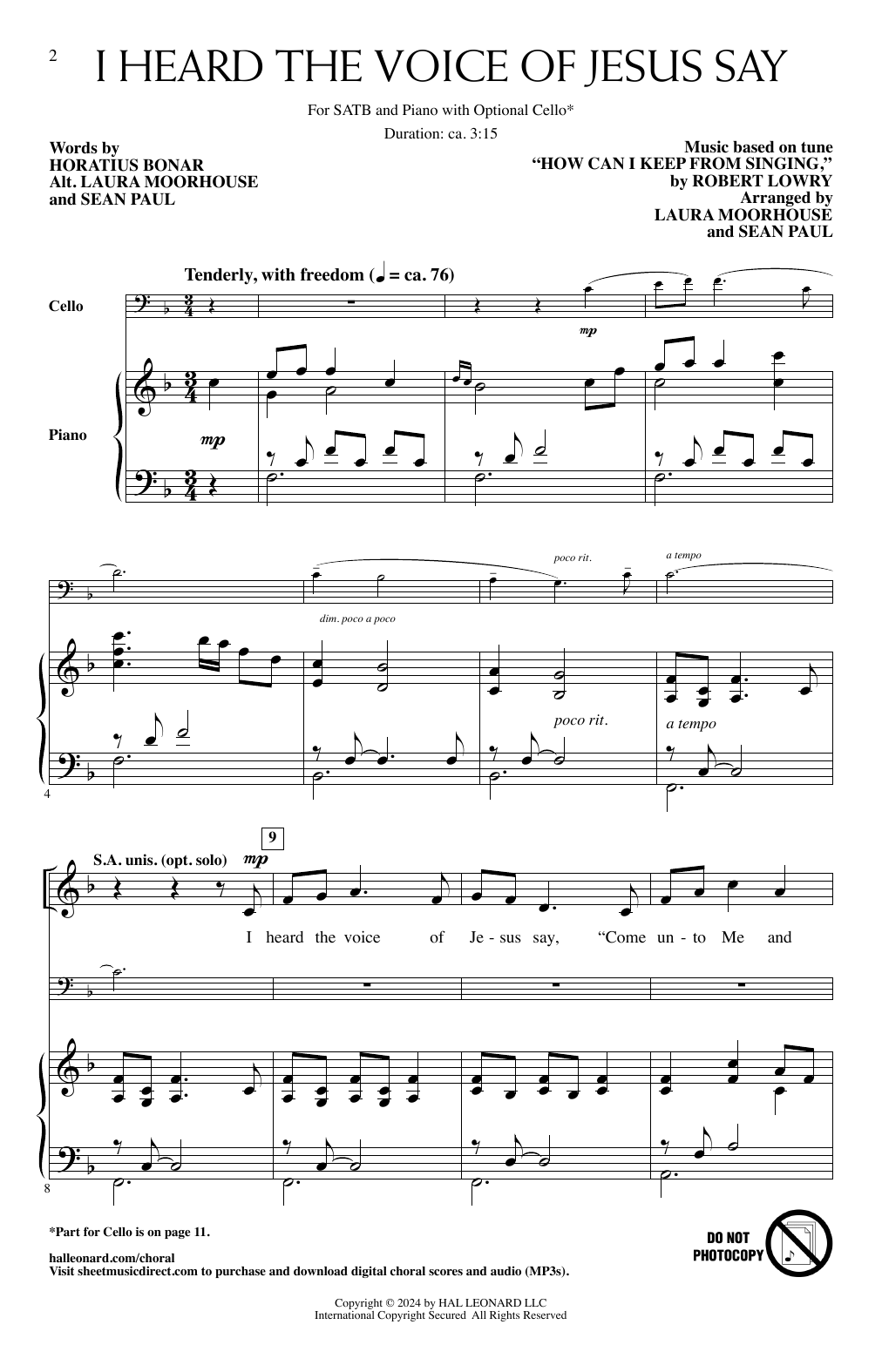 Sean Paul and Laura Moorhouse I Heard the Voice of Jesus Say sheet music notes and chords. Download Printable PDF.