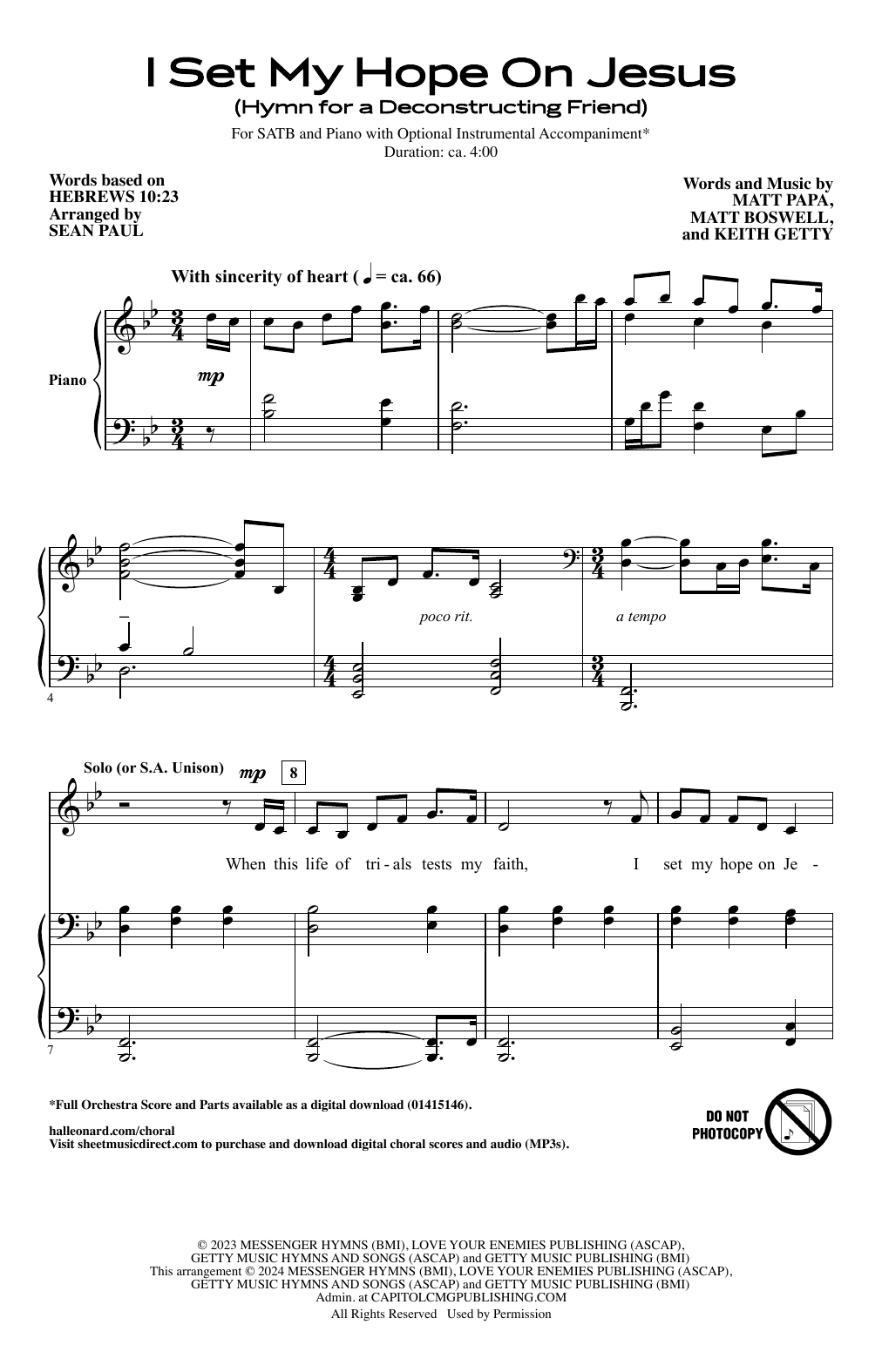 Sean Paul I Set My Hope On Jesus (Hymn For A Deconstructing Friend) sheet music notes and chords. Download Printable PDF.