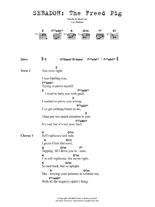 Sebadoh The Freed Pig sheet music notes and chords. Download Printable PDF.