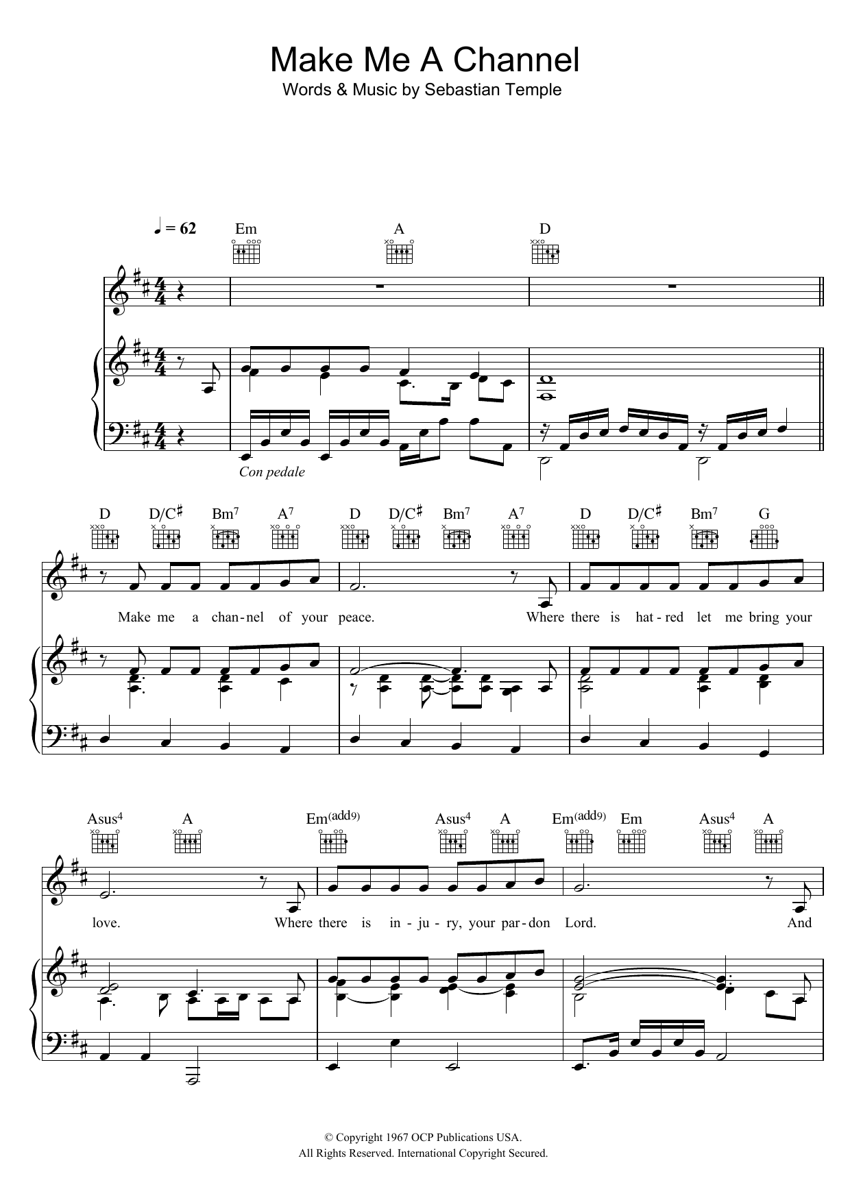 Sebastian Temple Make Me A Channel Of Your Peace (Prayer Of St.Francis) sheet music notes and chords. Download Printable PDF.