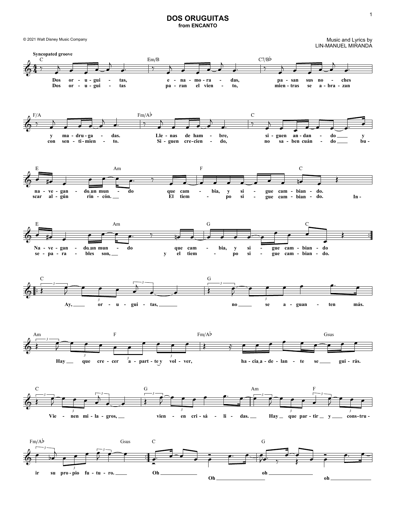 Sebastian Yatra Dos Oruguitas (from Encanto) sheet music notes and chords. Download Printable PDF.