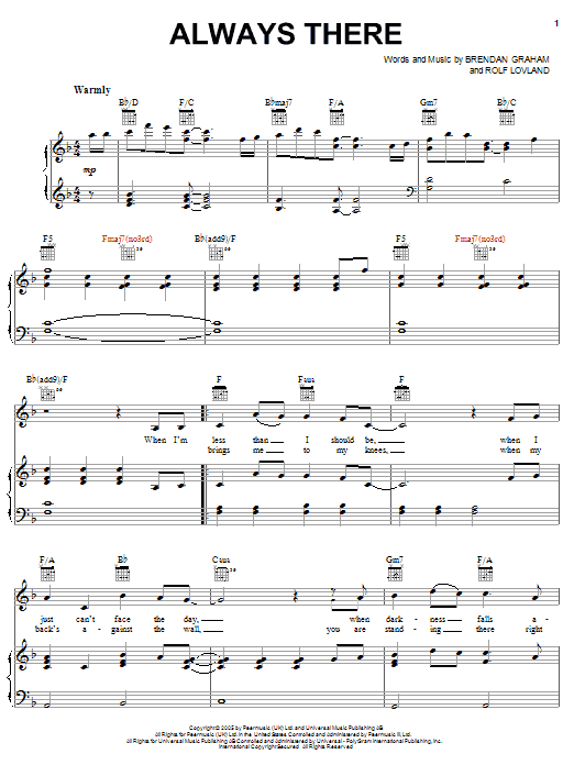 Secret Garden Always There sheet music notes and chords. Download Printable PDF.