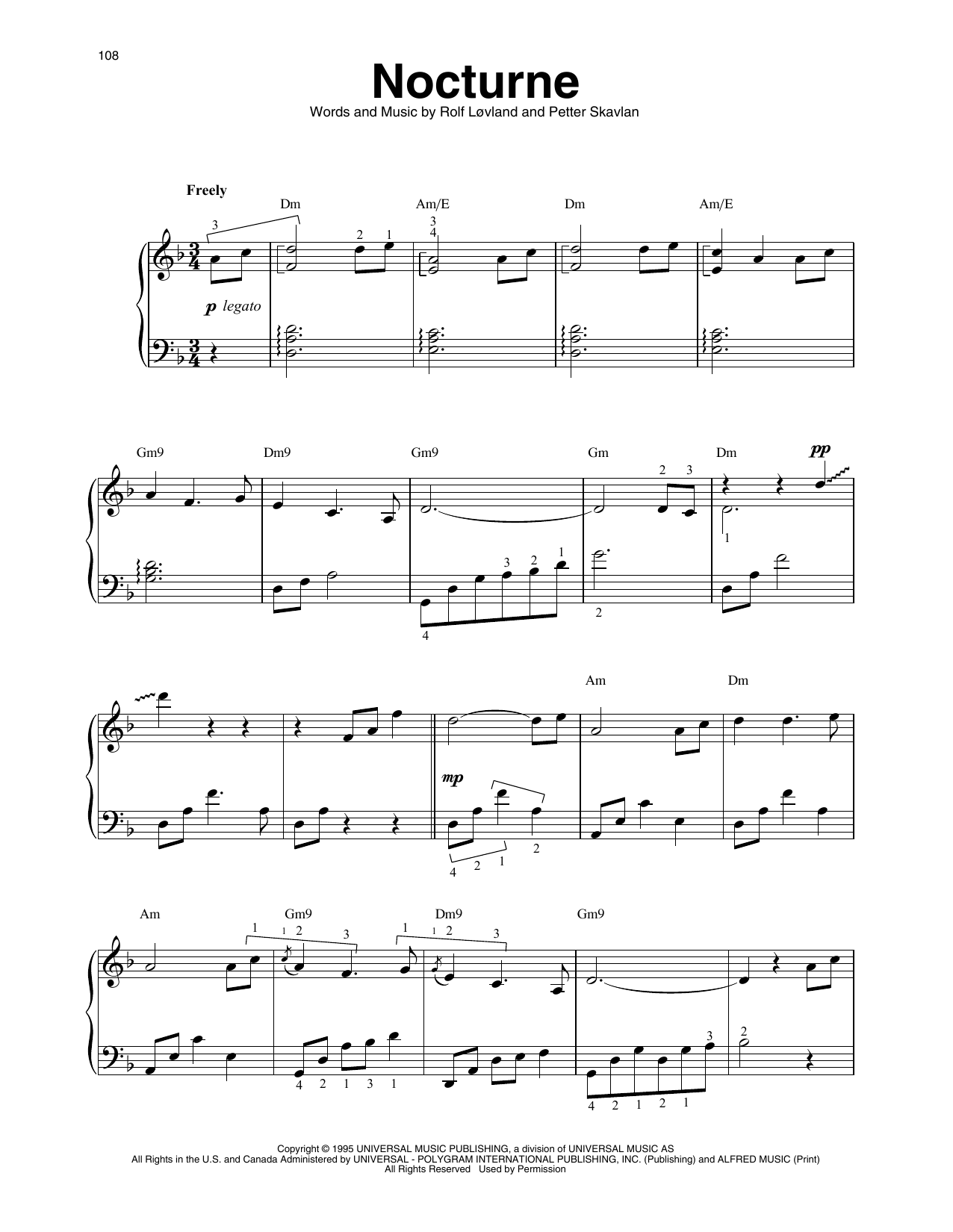 Secret Garden Nocturne sheet music notes and chords. Download Printable PDF.