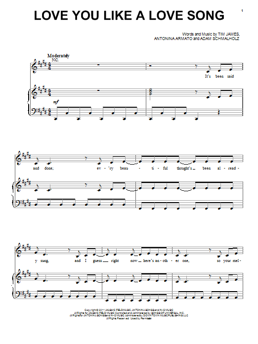 Selena Gomez Love You Like A Love Song sheet music notes and chords. Download Printable PDF.