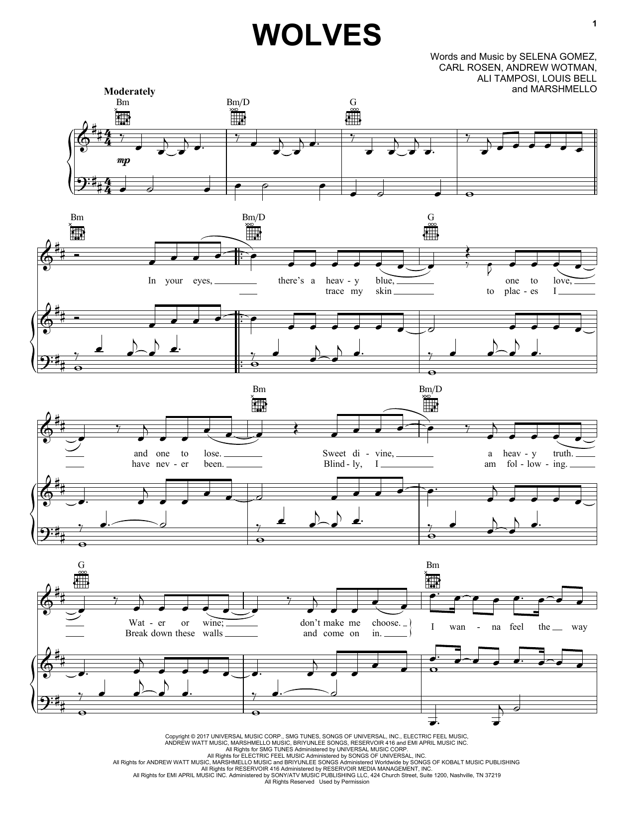 Selena Gomez & Marshmello Wolves sheet music notes and chords. Download Printable PDF.