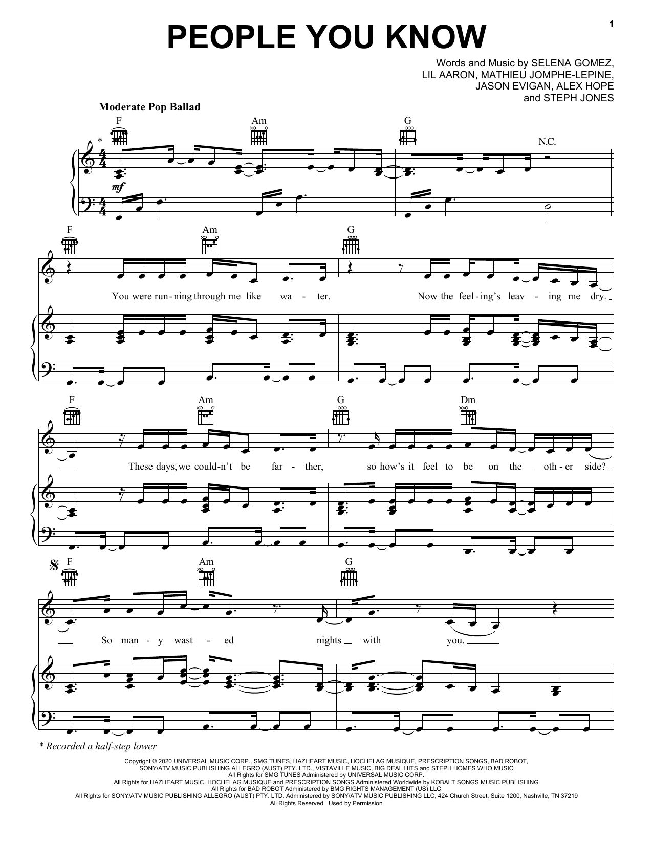 Selena Gomez People You Know sheet music notes and chords. Download Printable PDF.