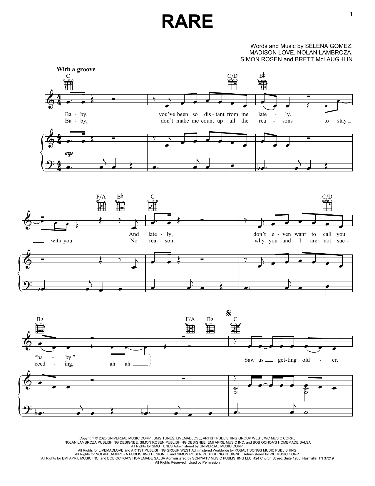 Learn to play Selena Gomez Rare sheet music for Piano, Vocal & Guitar Chords (Right-Hand Melody) in minutes. Price: 6.9900$ Selena Gomez Rare sheet music notes and chords arranged for Piano, Vocal & Guitar Chords (Right-Hand Melody)