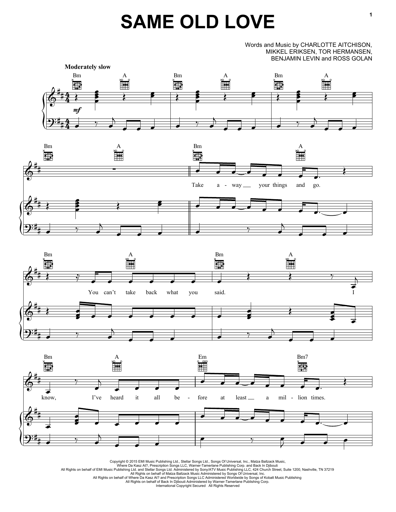 Learn to play Selena Gomez Same Old Love sheet music for Piano, Vocal & Guitar Chords (Right-Hand Melody) in minutes. Price: 7.8900$ Selena Gomez Same Old Love sheet music notes and chords arranged for Piano, Vocal & Guitar Chords (Right-Hand Melody)