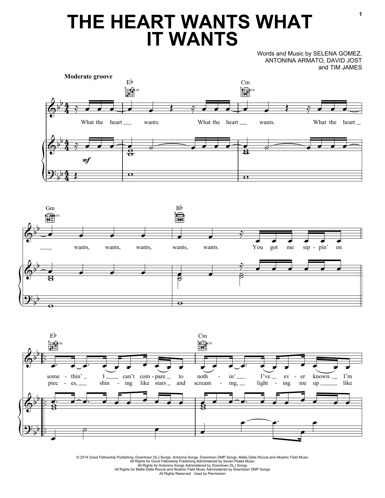 Learn to play Selena Gomez The Heart Wants What It Wants sheet music for Piano, Vocal & Guitar Chords (Right-Hand Melody) in minutes. Price: 7.8900$ Selena Gomez The Heart Wants What It Wants sheet music notes and chords arranged for Piano, Vocal & Guitar Chords (Right-Hand Melody)