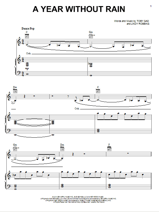 Selena Gomez & The Scene A Year Without Rain sheet music notes and chords arranged for Piano, Vocal & Guitar Chords (Right-Hand Melody)