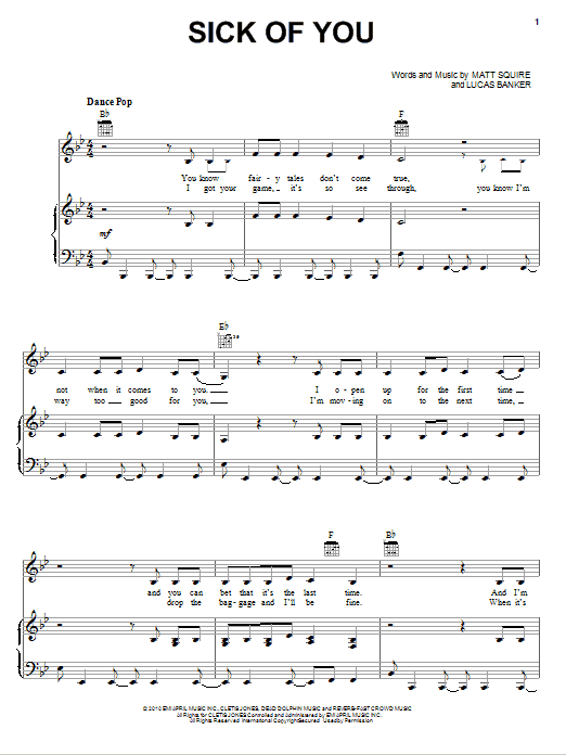 Selena Gomez & The Scene Sick Of You sheet music notes and chords arranged for Piano, Vocal & Guitar Chords (Right-Hand Melody)