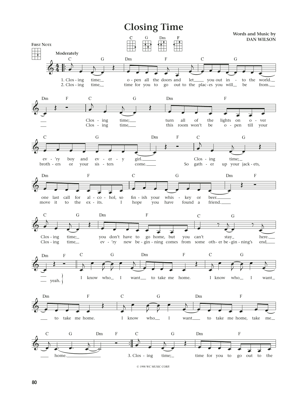 Semisonic Closing Time (from The Daily Ukulele) (arr. Jim Beloff) sheet music notes and chords arranged for Ukulele