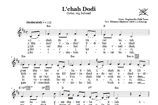 Sephardic Folk Tune L'chah Dodi (Come, My Beloved) sheet music notes and chords arranged for Lead Sheet / Fake Book