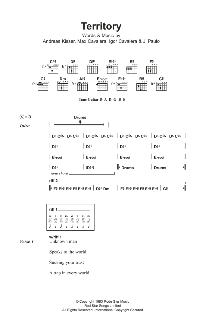 Sepultura Territory sheet music notes and chords. Download Printable PDF.