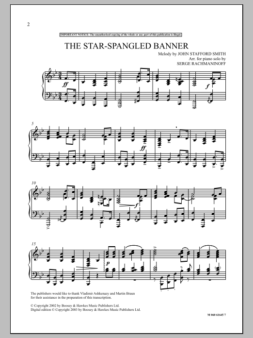 Serge Rachmaninoff The Star Spangled Banner sheet music notes and chords. Download Printable PDF.