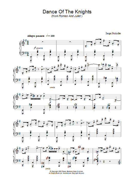 Sergei Prokofiev Dance Of The Knights (theme from 'The Apprentice' TV show) sheet music notes and chords. Download Printable PDF.