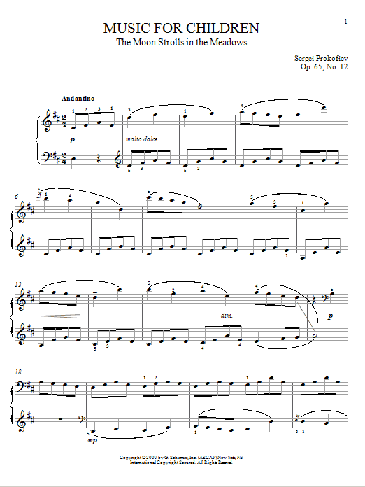 Learn to play Sergei Prokofiev The Moon Strolls In The Meadows sheet music for Piano Solo in minutes. Price: 7.8900$ Sergei Prokofiev The Moon Strolls In The Meadows sheet music notes and chords arranged for Piano Solo