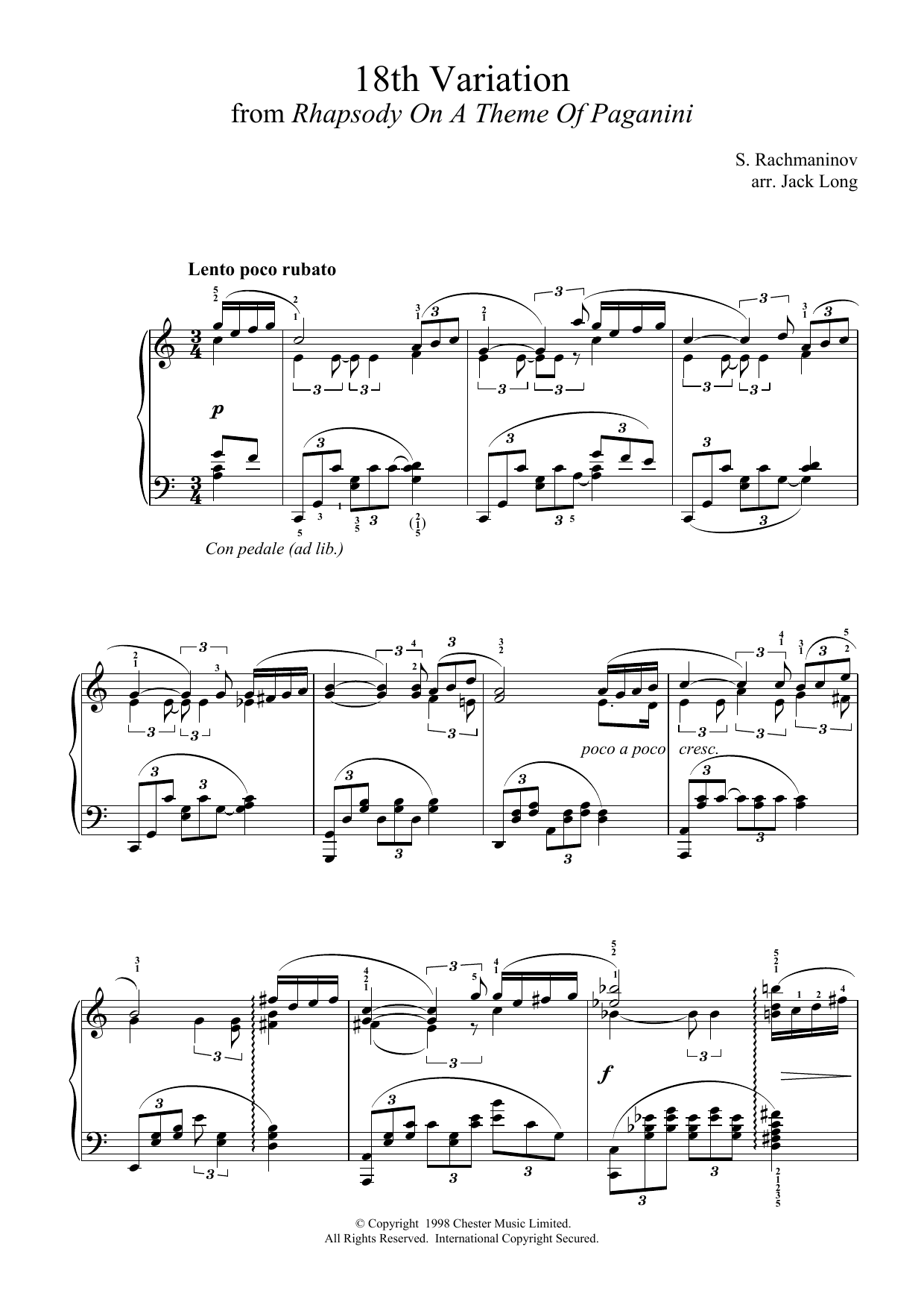 Sergei Rachmaninoff 18th Variation sheet music notes and chords. Download Printable PDF.