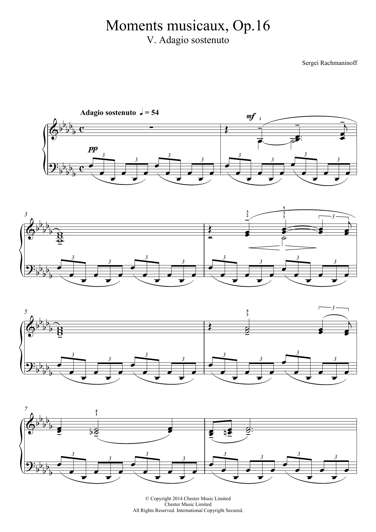 Sergei Rachmaninoff Moments musicaux Op.16, No.5 Adagio sostenuto sheet music notes and chords. Download Printable PDF.