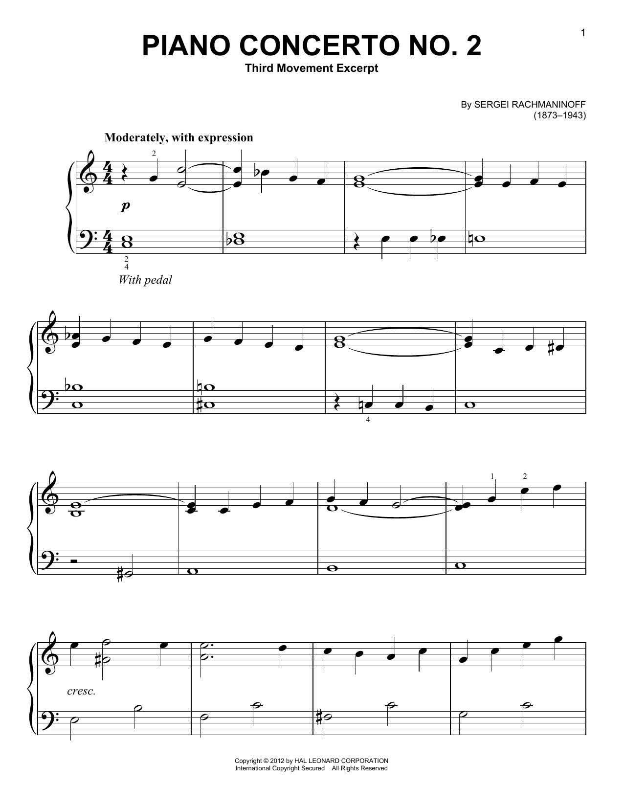 Sergei Rachmaninoff Piano Concerto No. 2, Third Movement Excerpt sheet music notes and chords. Download Printable PDF.