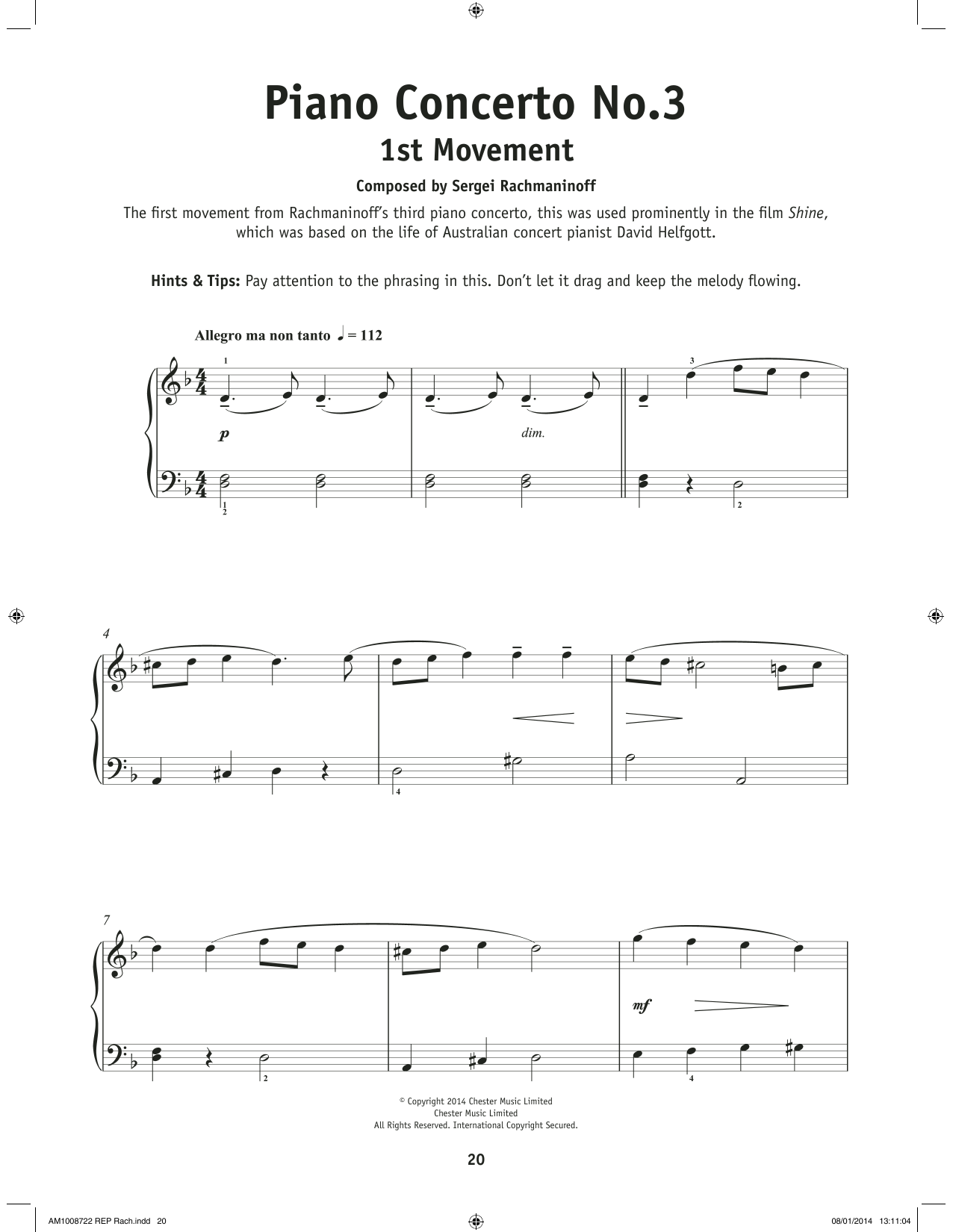 Sergei Rachmaninoff Piano Concerto No. 3, First Movement sheet music notes and chords arranged for Really Easy Piano