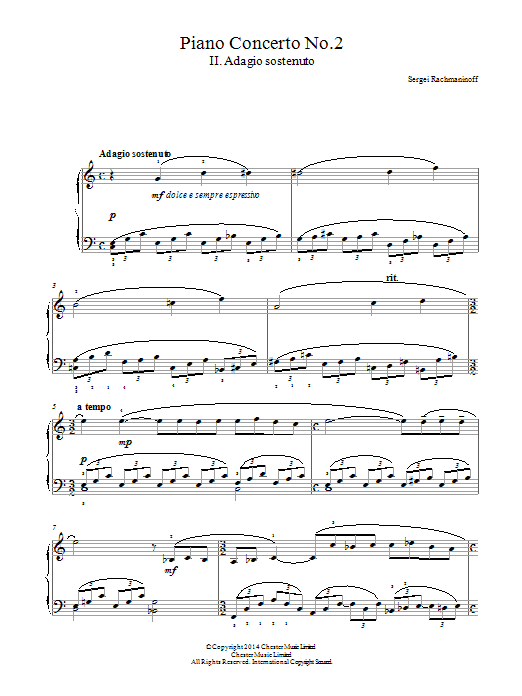 Sergei Rachmaninoff Piano Concerto No.2 - 2nd Movement sheet music notes and chords. Download Printable PDF.