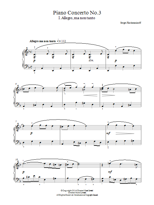 Sergei Rachmaninoff Piano Concerto No.3 - 1st Movement sheet music notes and chords. Download Printable PDF.