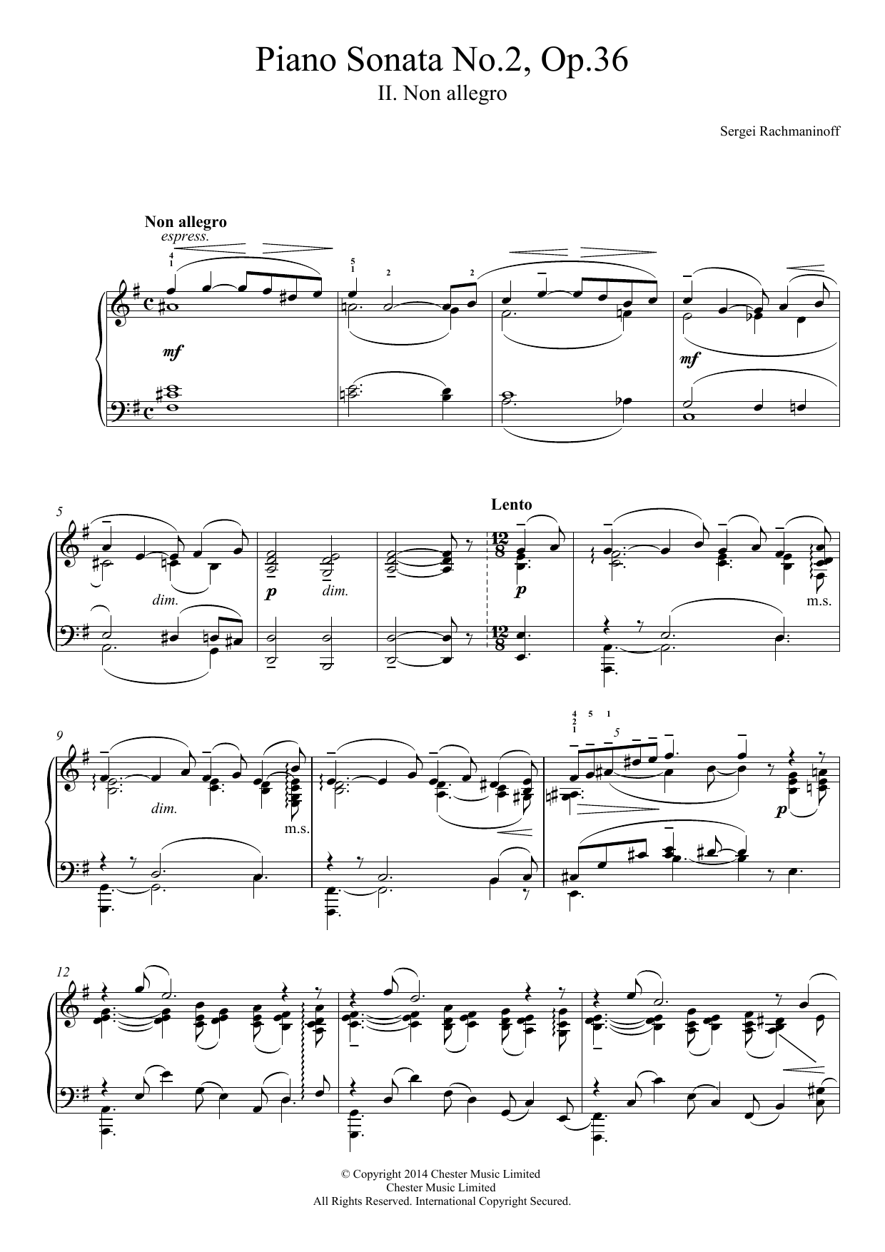 Sergei Rachmaninoff Piano Sonata No.2, Op.36 - 2nd Movement sheet music notes and chords. Download Printable PDF.