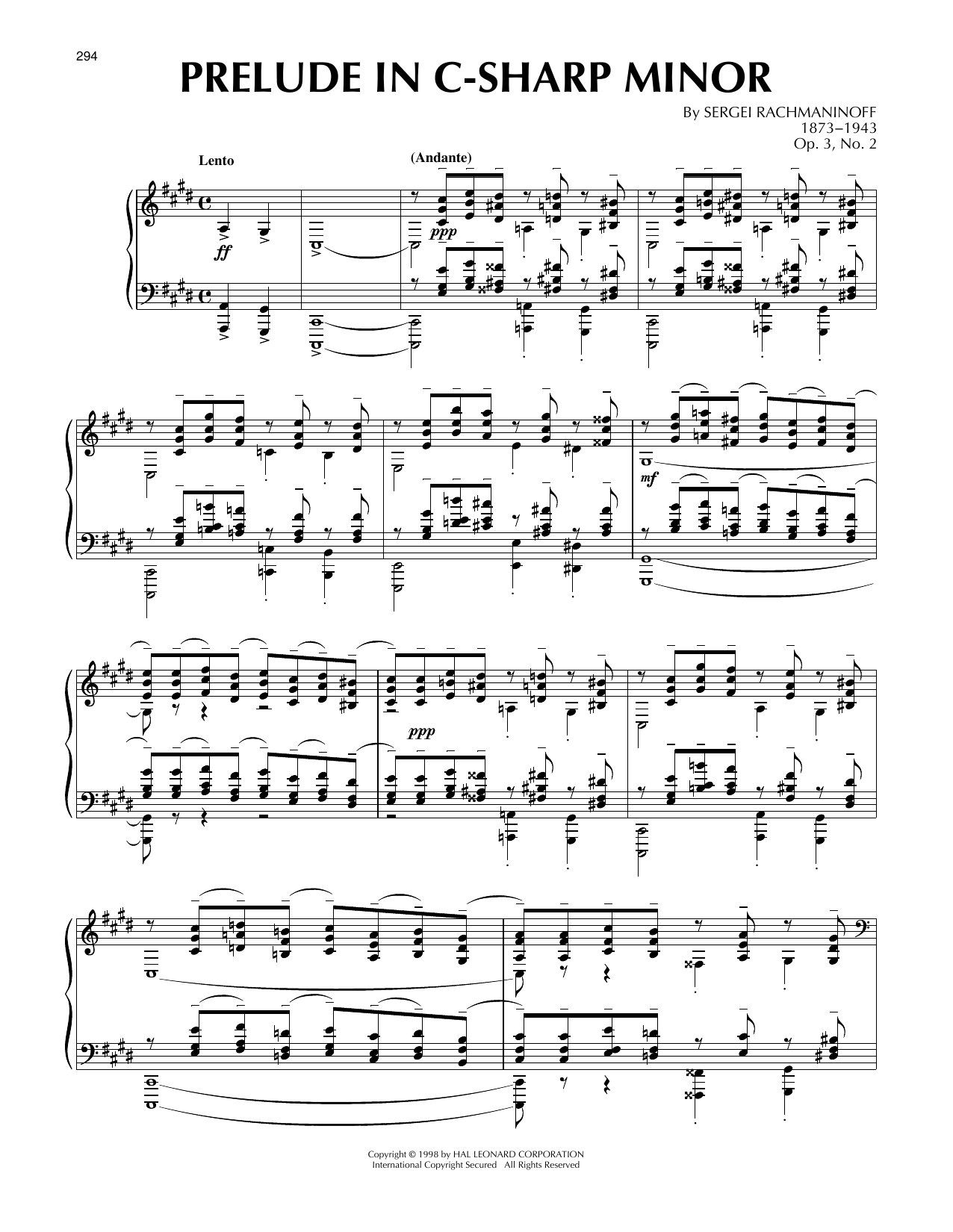 Sergei Rachmaninoff Prelude In C-Sharp Minor, Op. 3, No. 2 sheet music notes and chords. Download Printable PDF.