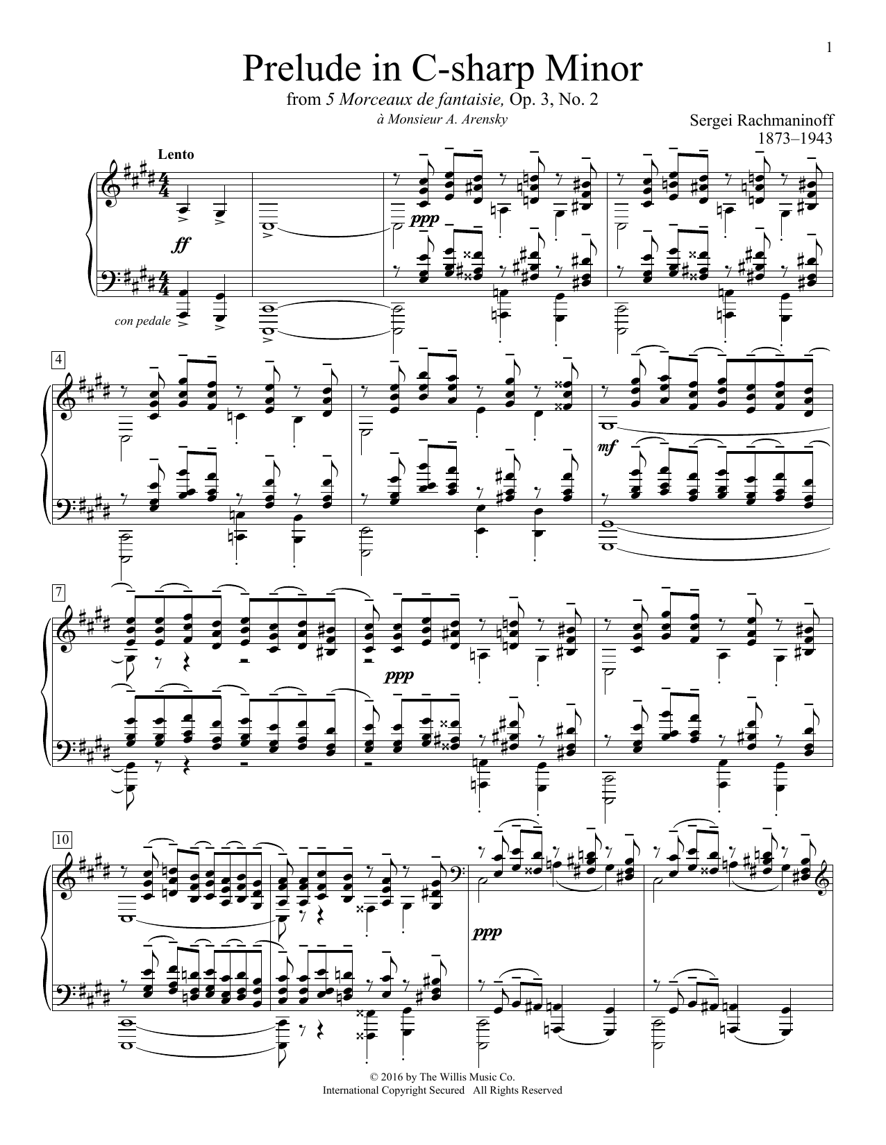 Sergei Rachmaninoff Prelude In C-Sharp Minor sheet music notes and chords. Download Printable PDF.