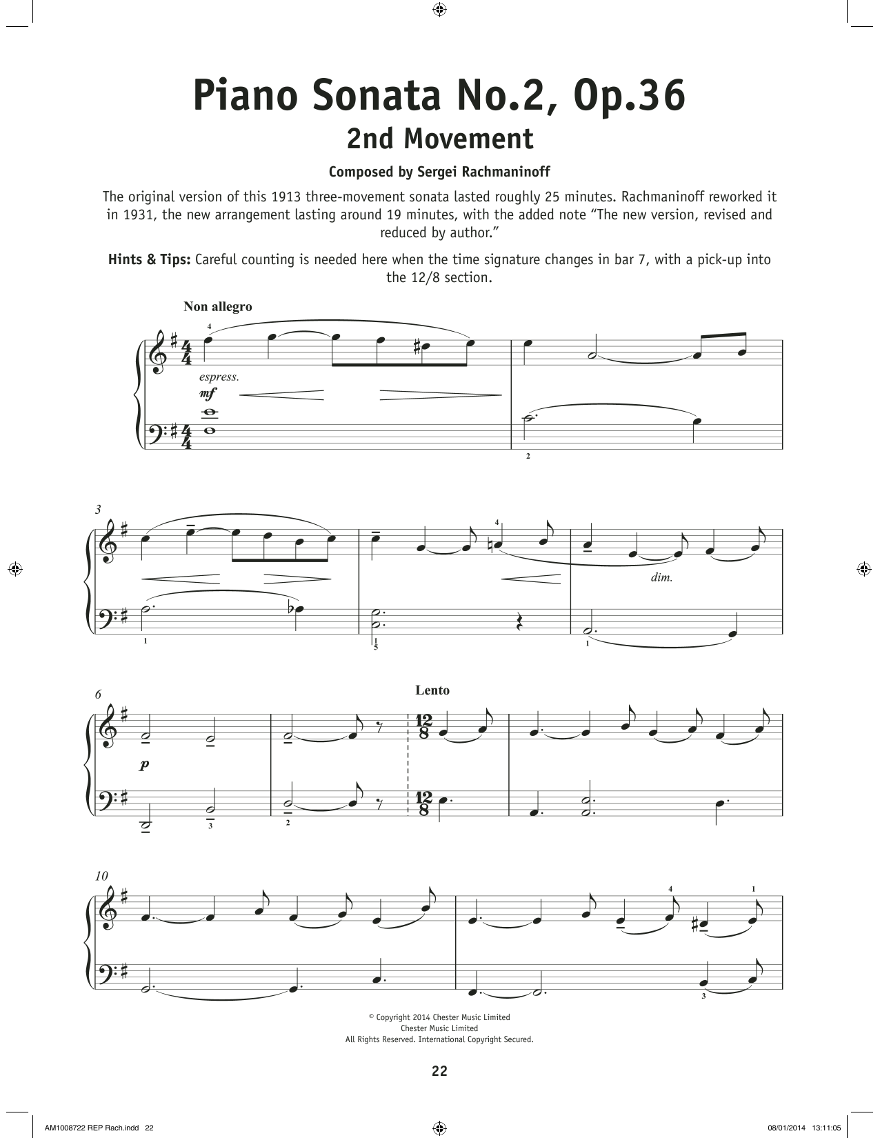 Learn to play Sergei Rachmaninoff Prelude Sonata No. 2 Op. 36 - 2nd Movement sheet music for Really Easy Piano in minutes. Price: 6.9900$ Sergei Rachmaninoff Prelude Sonata No. 2 Op. 36 - 2nd Movement sheet music notes and chords arranged for Really Easy Piano