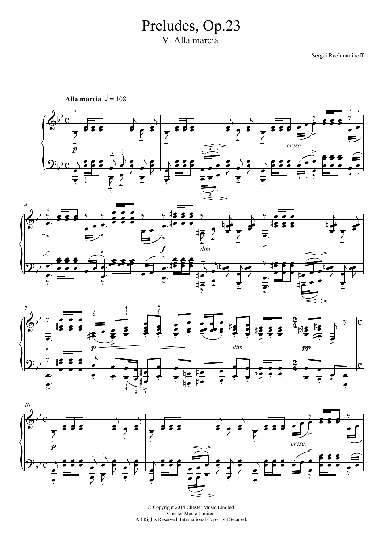 Sergei Rachmaninoff Preludes Op.23, No.5 Alla marcia sheet music notes and chords arranged for Piano Solo