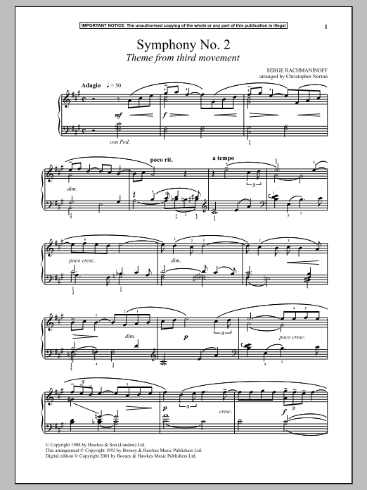 Sergei Rachmaninoff Symphony No. 2, (Third Movement Theme) sheet music notes and chords. Download Printable PDF.