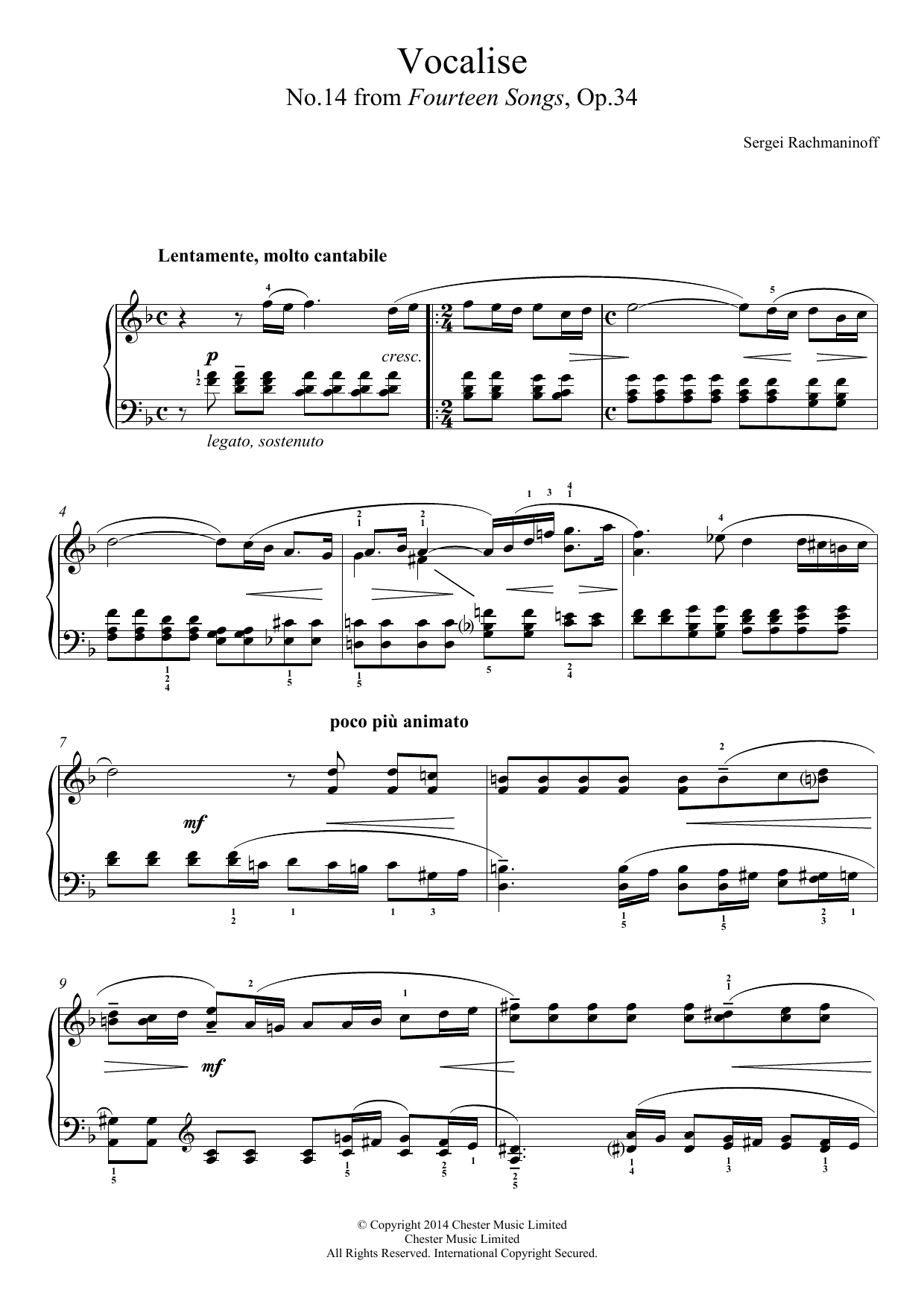 Sergei Rachmaninoff Vocalise (No.14 from Fourteen Songs, Op.34) sheet music notes and chords. Download Printable PDF.