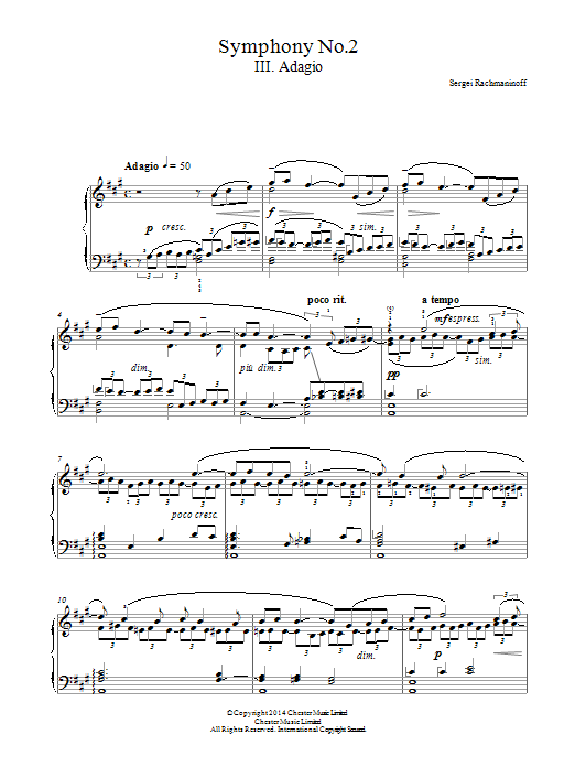 Learn to play Sergei Rachmaninoff Symphony No.2 - 3rd Movement sheet music for Piano Solo in minutes. Price: 7.8900$ Sergei Rachmaninoff Symphony No.2 - 3rd Movement sheet music notes and chords arranged for Piano Solo