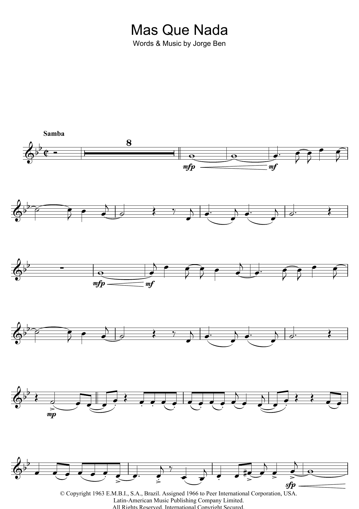 Sergio Mendes Mas Que Nada (Say No More) sheet music notes and chords. Download Printable PDF.