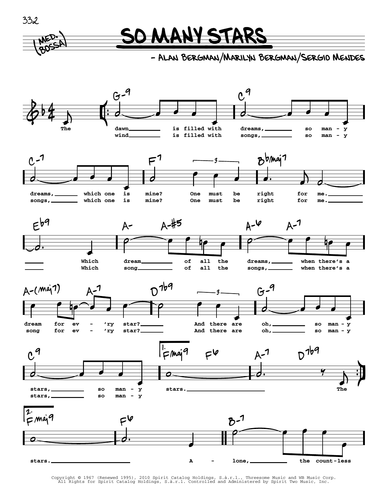 Sergio Mendes So Many Stars (High Voice) sheet music notes and chords. Download Printable PDF.