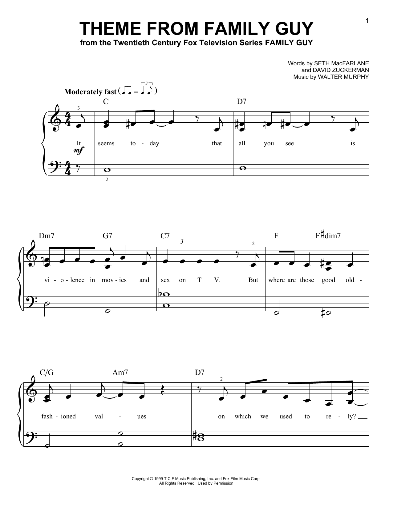 Seth MacFarlane Theme From Family Guy sheet music notes and chords. Download Printable PDF.