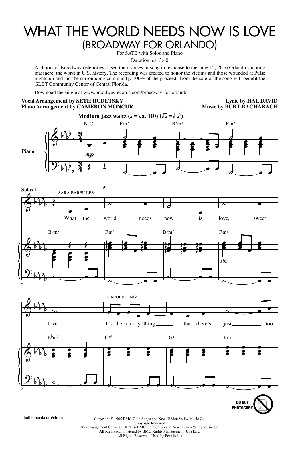 Seth Rudetsky What The World Needs Now Is Love sheet music notes and chords. Download Printable PDF.