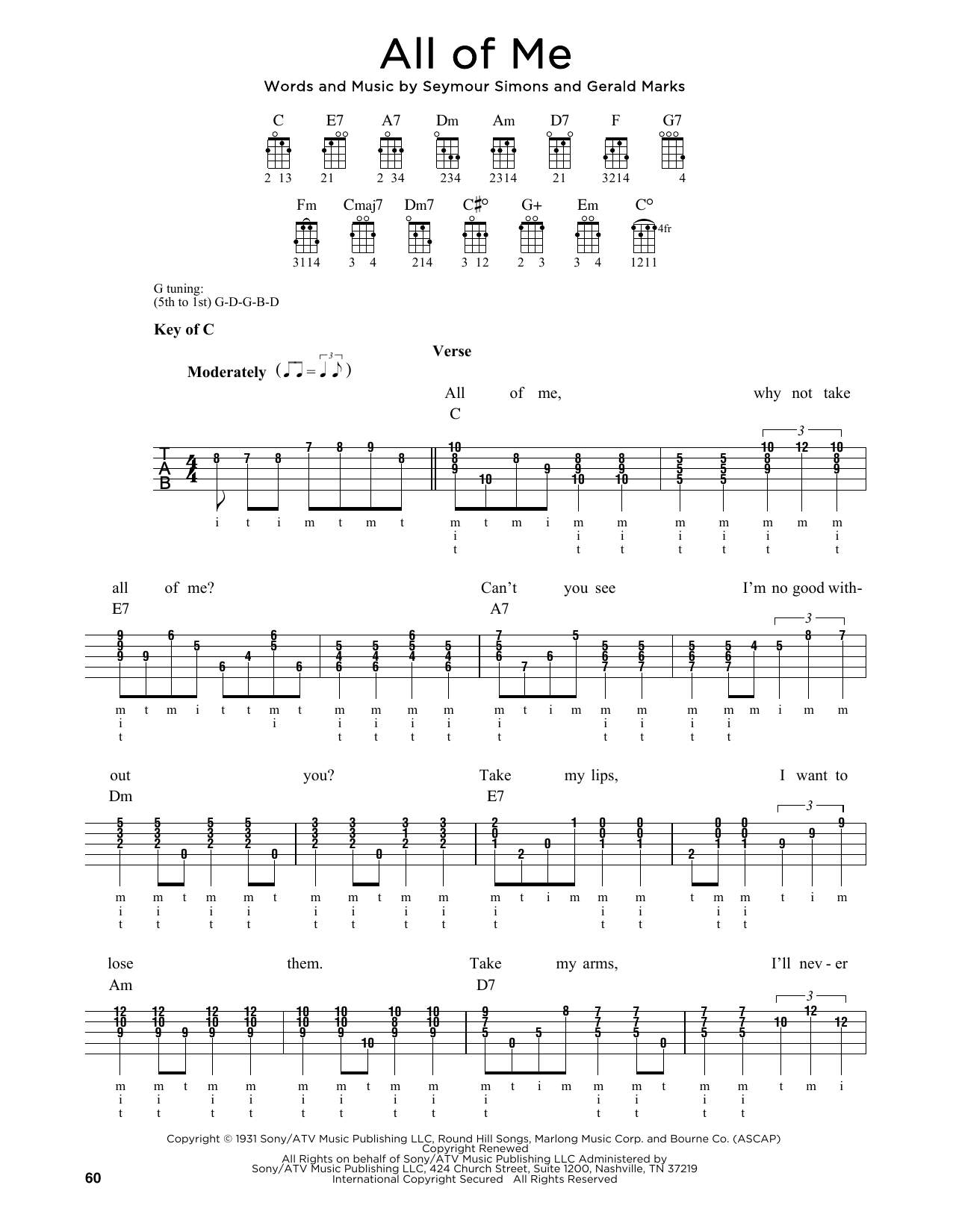 Seymour Simons All Of Me sheet music notes and chords. Download Printable PDF.