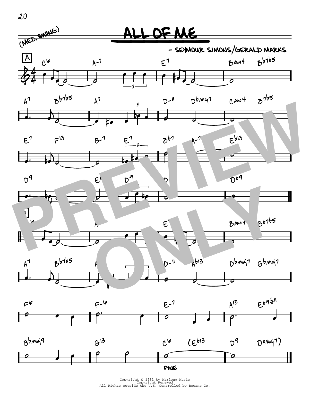 Seymour Simons and Gerald Marks All Of Me [Reharmonized version] (arr. Jack Grassel) sheet music notes and chords arranged for Real Book – Melody & Chords