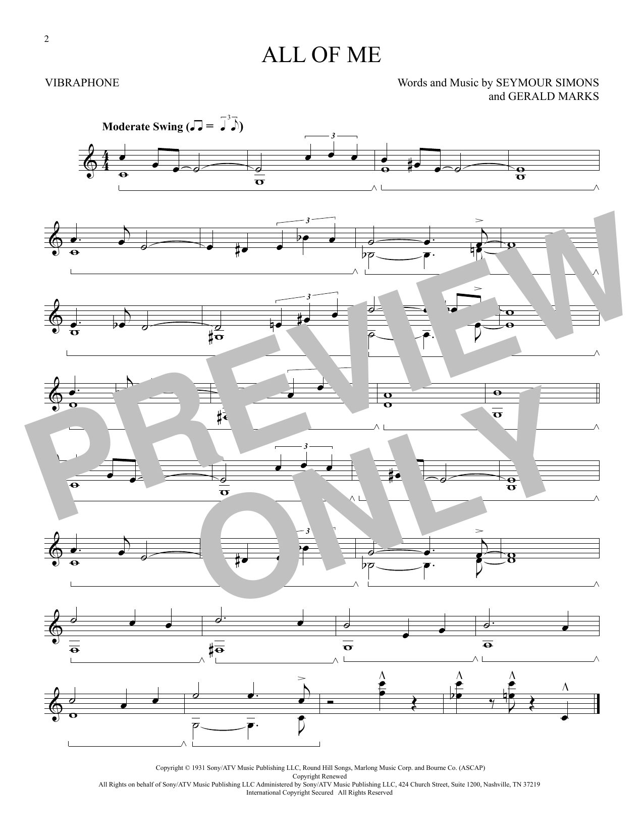 Learn to play Seymour Simons and Gerald Marks All Of Me sheet music for Vibraphone Solo in minutes. Price: 6.9900$ Seymour Simons and Gerald Marks All Of Me sheet music notes and chords arranged for Vibraphone Solo