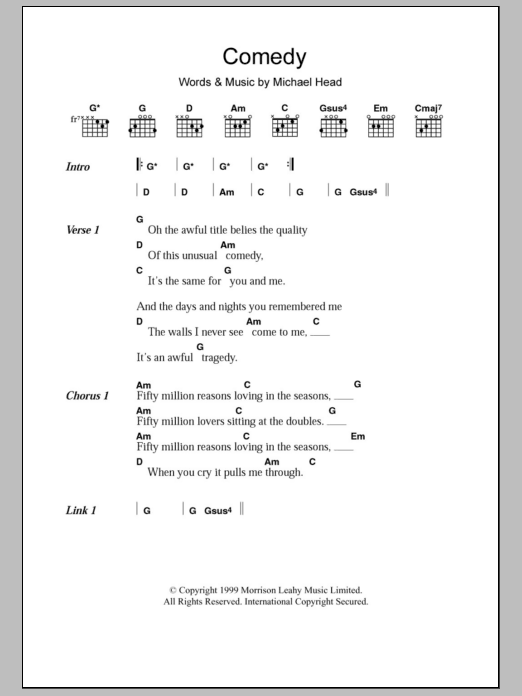 Learn to play Shack Comedy sheet music for Guitar Chords/Lyrics in minutes. Price: 4.4900$ Shack Comedy sheet music notes and chords arranged for Guitar Chords/Lyrics