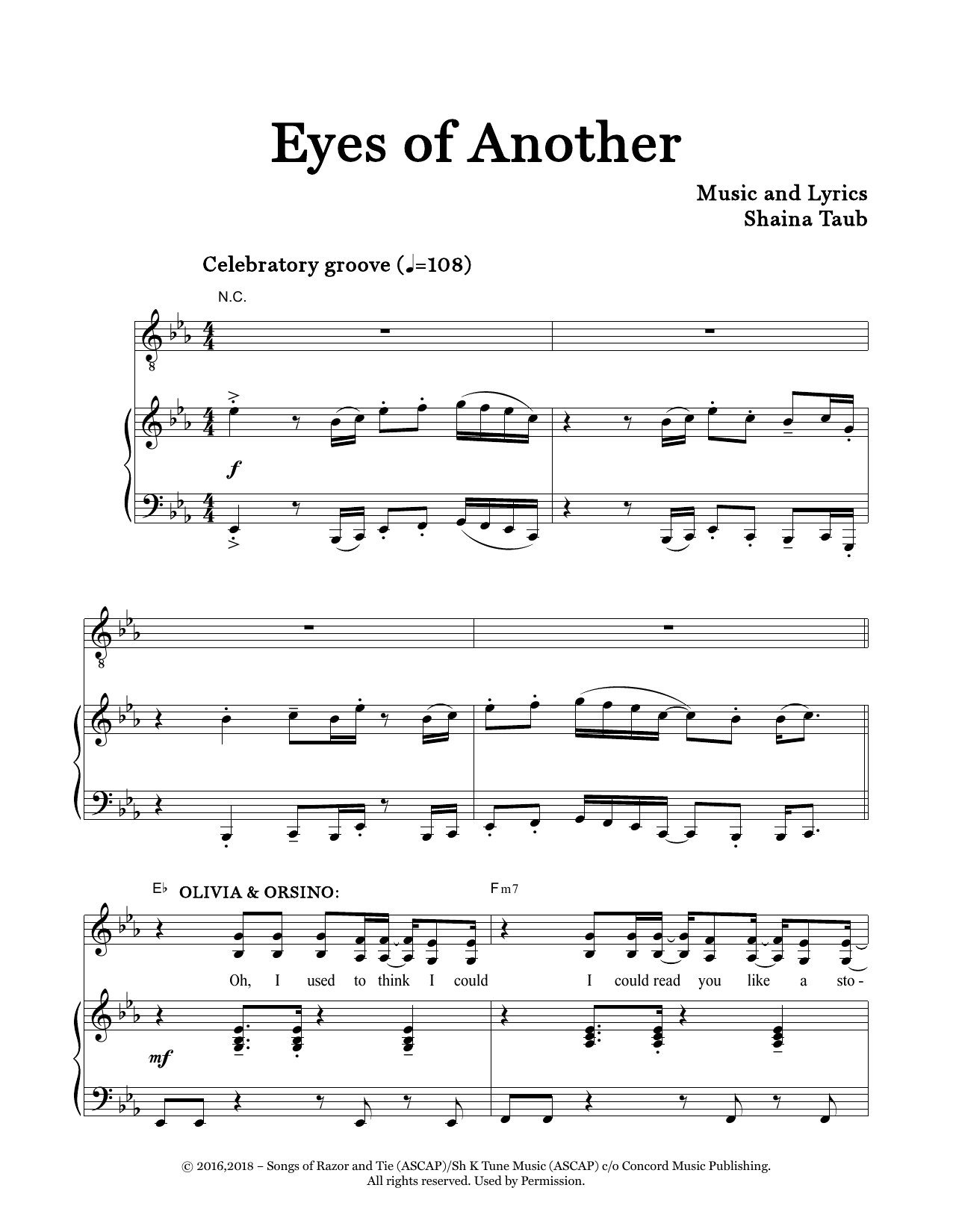 Shaina Taub Eyes Of Another (from Twelfth Night) sheet music notes and chords arranged for Piano & Vocal