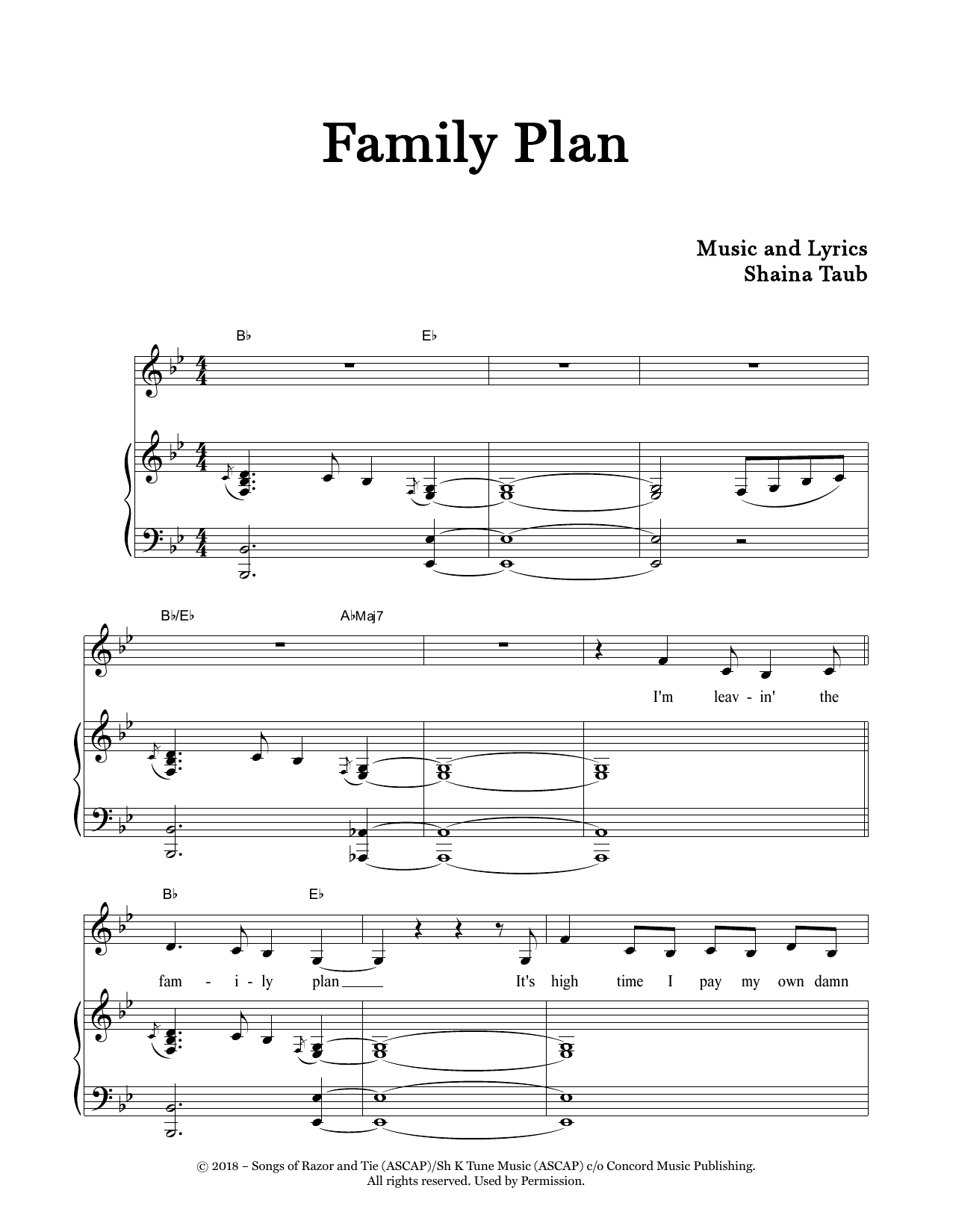 Learn to play Shaina Taub Family Plan sheet music for Piano & Vocal in minutes. Price: 7.8900$ Shaina Taub Family Plan sheet music notes and chords arranged for Piano & Vocal