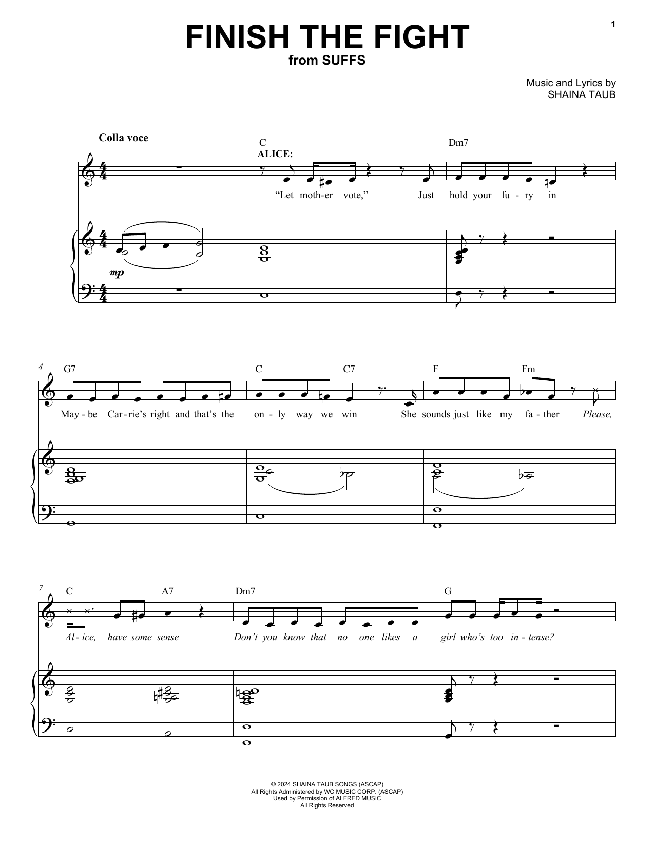 Shaina Taub Finish The Fight (from Suffs) sheet music notes and chords. Download Printable PDF.