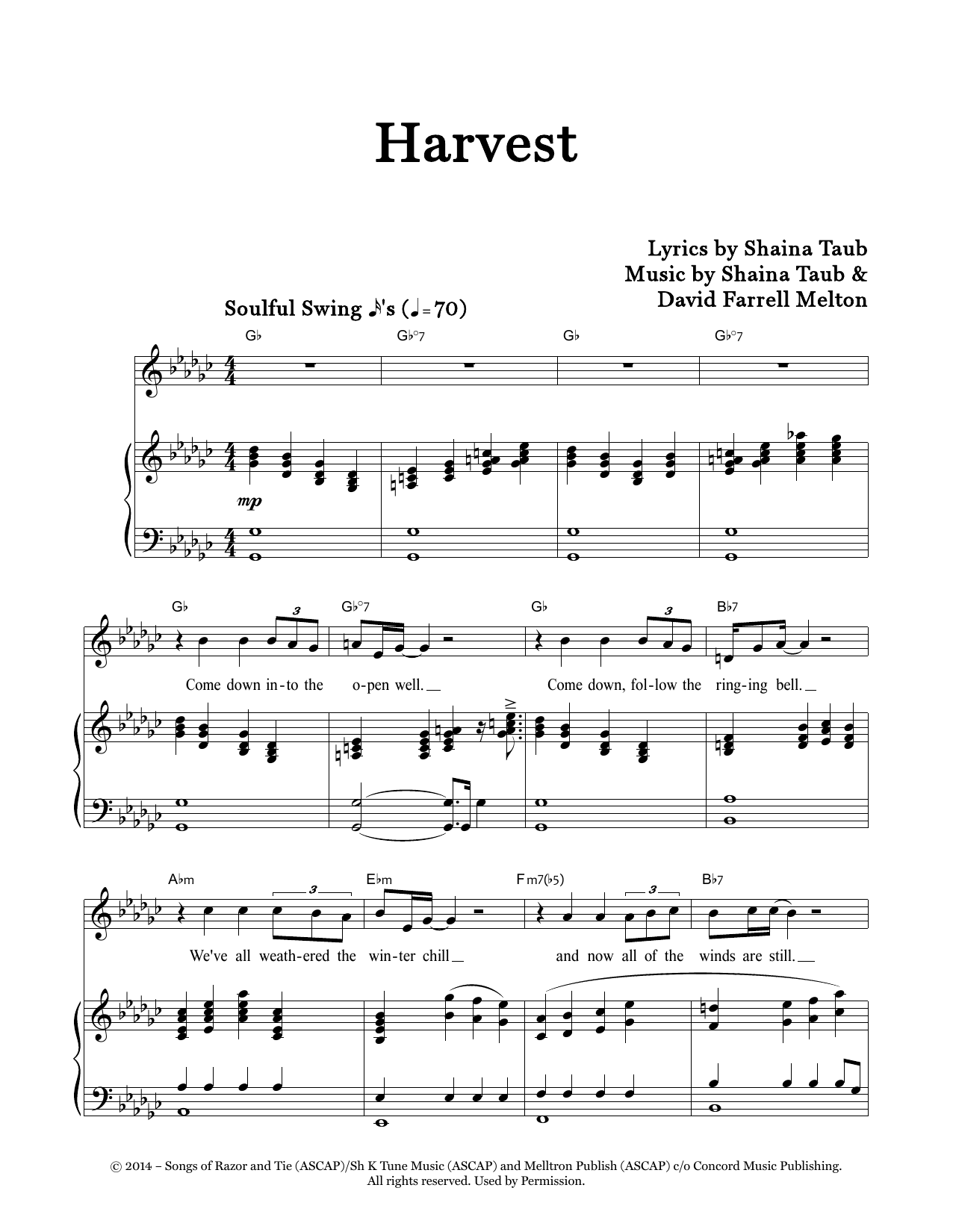 Learn to play Shaina Taub Trio & Friends Harvest sheet music for Piano & Vocal in minutes. Price: 7.8900$ Shaina Taub Trio & Friends Harvest sheet music notes and chords arranged for Piano & Vocal