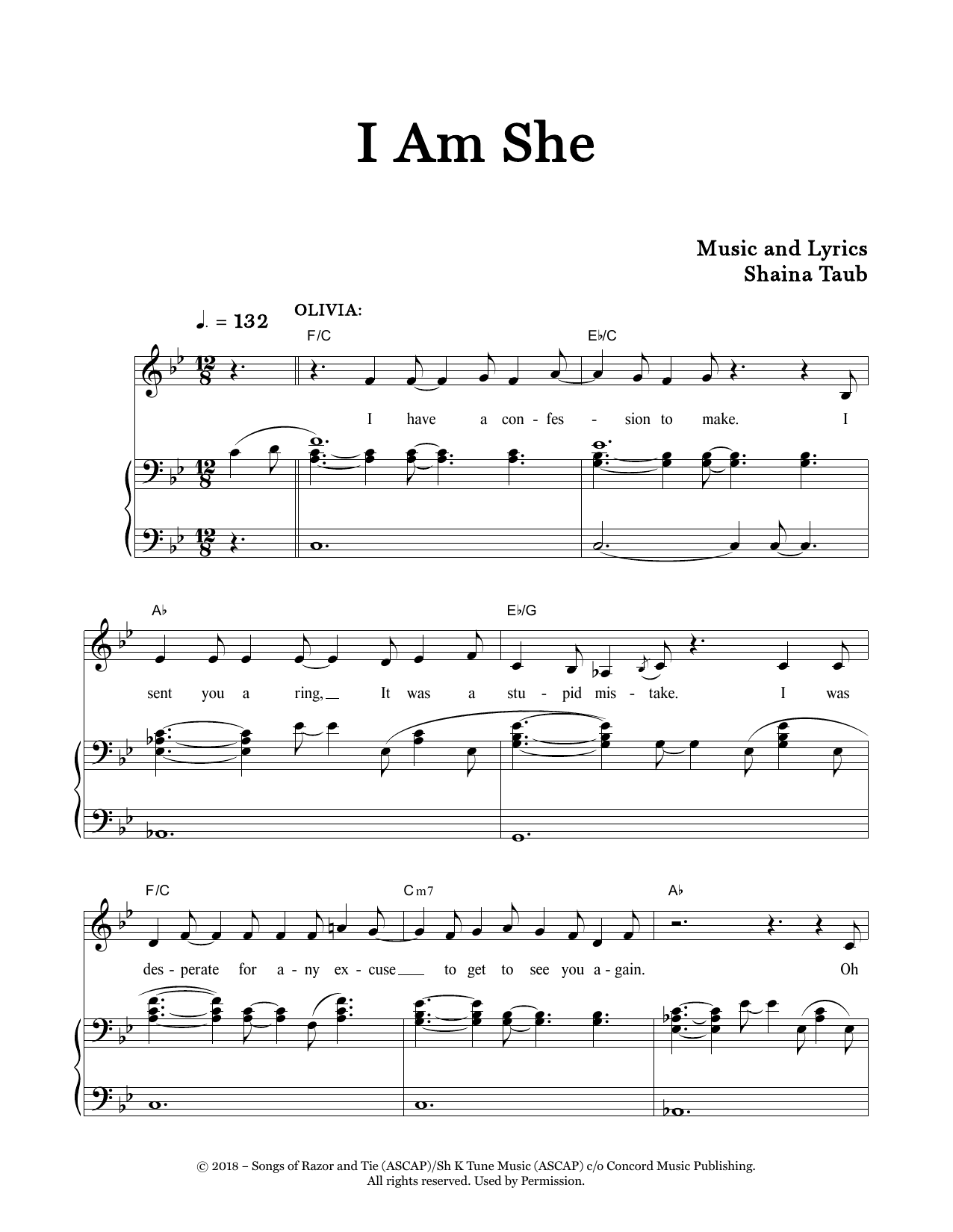 Shaina Taub I Am She (from Twelfth Night) sheet music notes and chords. Download Printable PDF.