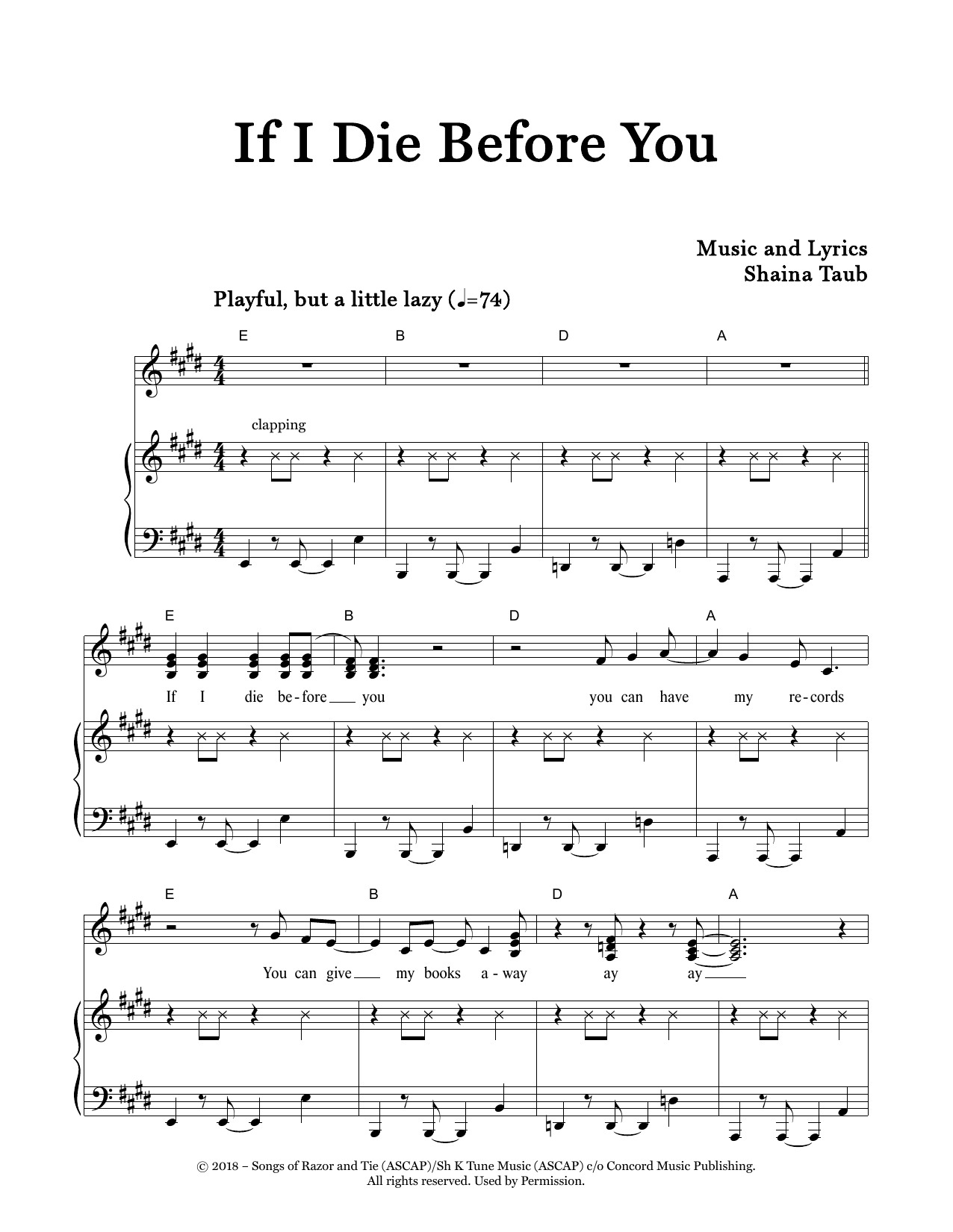 Learn to play Shaina Taub If I Die Before You sheet music for Piano & Vocal in minutes. Price: 7.8900$ Shaina Taub If I Die Before You sheet music notes and chords arranged for Piano & Vocal